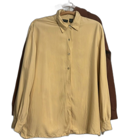 Vintage Y2K Liz Claiborne Collection 100% Silk golden yellow blouse  P2P: 22" - Picture 2 of 12
